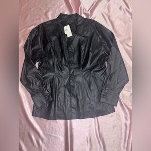 BANANA REPUBLIC FACTORY BLACK
LIGHTWEIGHT VEGAN LEATHER SHIRT L  NWT
